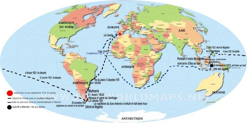 Grande carte du monde simple voyage magellan